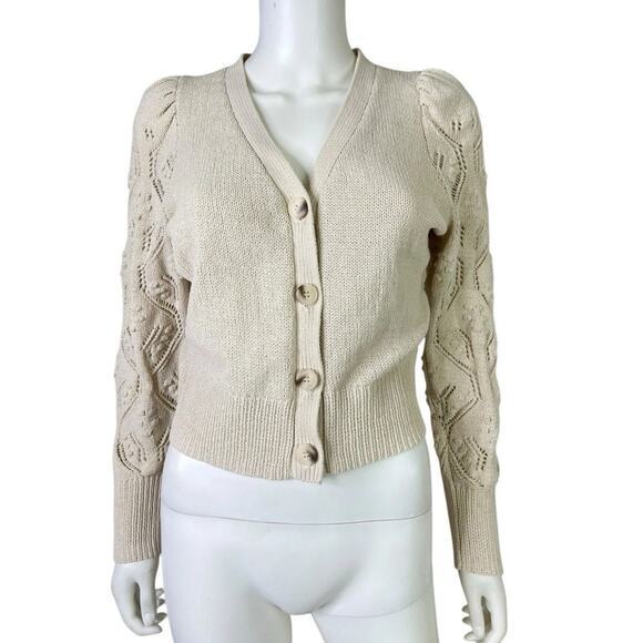 Jessica Simpson Sweaters - JESSICA SIMPSON Sweater Cardigan Button Crochet Crop Cream Size Medium (K445)